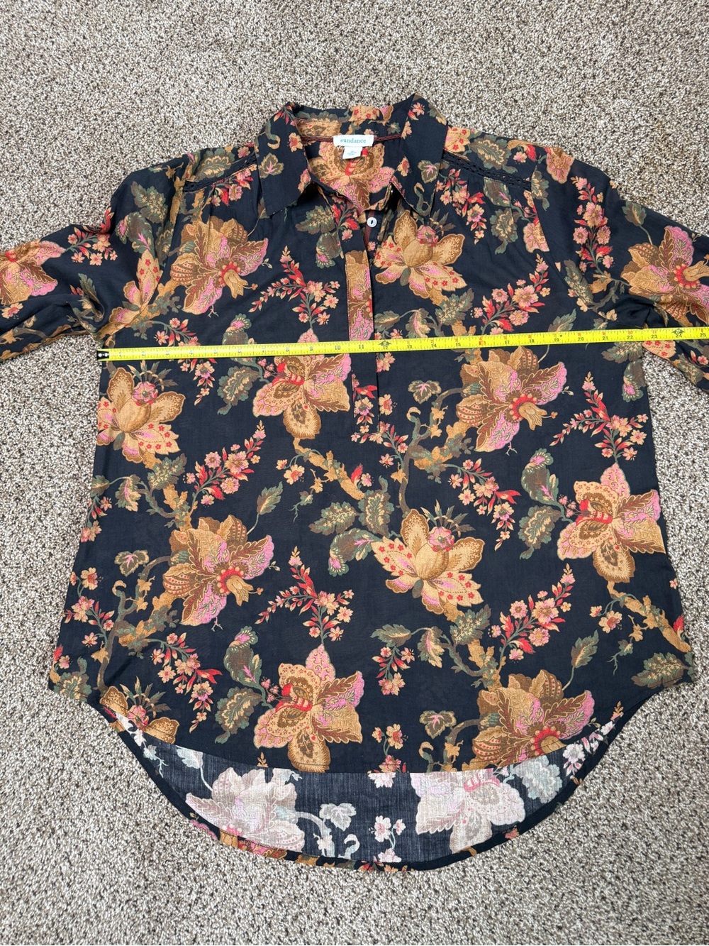 Sundance Blouse Floral Half Button Cotton Lace Detail Black Size M - Picture 6 of 13